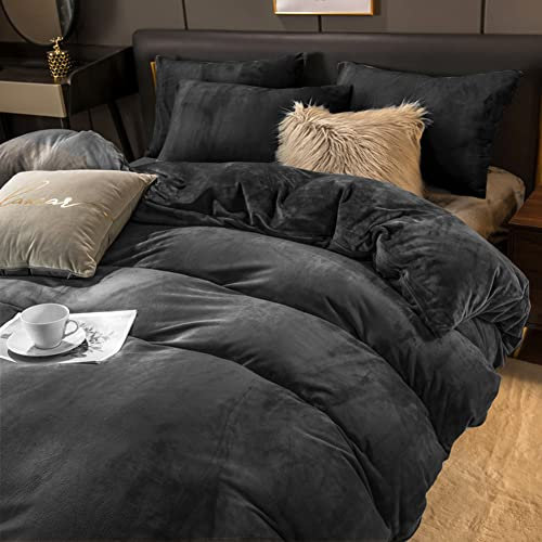 Omela 2er Set Kissenbezug 40x80 cm Dunkelgrau Cashmer Touch Coral Fleece Kissenhülle Super Weich & Warme Sofakissen Kissenhüllen Kopfkissenbezug Reißverschluss