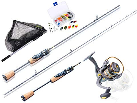Profi Angelcombo Forellen Angelset komplett sofort angelbereit ! 180cm UL-Carbonrute CapitalFishMaster + bespulte Rolle + Köderset + Kescher. Spinnrute
