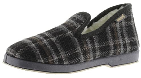 victoria Pantoffeln Wamba Confortable Karomuster & Schaffell-Interieur & Passende Sohle 200301 für Herren GRIS 42