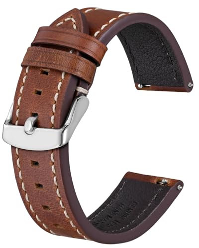 BISONSTRAP Leder Uhrenarmband, Schnellwechsel Armband für Herren und Frauen - 18mm, Rot Braun