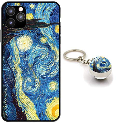 iPhone 11 Pro Max Case With Van Gogh Starry Night Design [With Crystal Glass Keychain], Soft Silicone TPU Art Protective Phone Case for iPhone 11 Pro Max