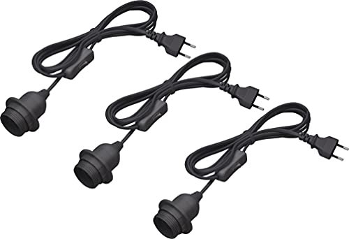 Meister Lot de 3 douilles E27-3,5 m - Noir - Avec interrupteur marche/arrêt - Idéal pour les projets de bricolage - Convient pour les lampes sur pied et suspensions/câble pour lampe