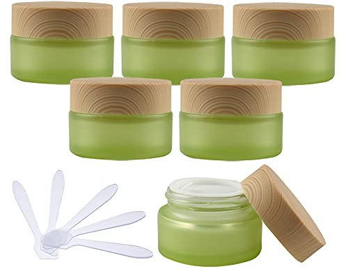 TIANZD 6 Pièces Vides Petit 20 ml Vert Pot en Verre avec Couvercle 20 g Pots de Cosmétique Crème de Bouteille Contenant pour des Produits Cosmétiques Baume à Lèvres avec 6x Spatules