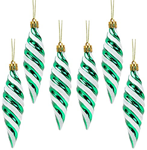 Christmas Concepts® Pack of 6-110mm Large Spiral Shaped Baubles - Shiny & Glitter Decorated - Christmas Tree Decorations (Emerald Green)