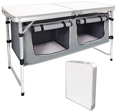 Klappbarer Campingtisch mit Stauraum, Aluminium, leicht, höhenverstellbar, Picknicktisch für draußen, tragbar, faltbar, Strandtisch, perfekt für Heckklappe, Reisen, Hinterhöfe, Grillen, Party