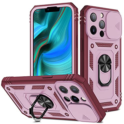 2ndSpring Cover compatibile con iPhone 13 Pro 6.1, protezione della fotocamera in PC duro anti-caduta, rinforzata con armatura, antiurto, antiurto, colore: rosa rosso