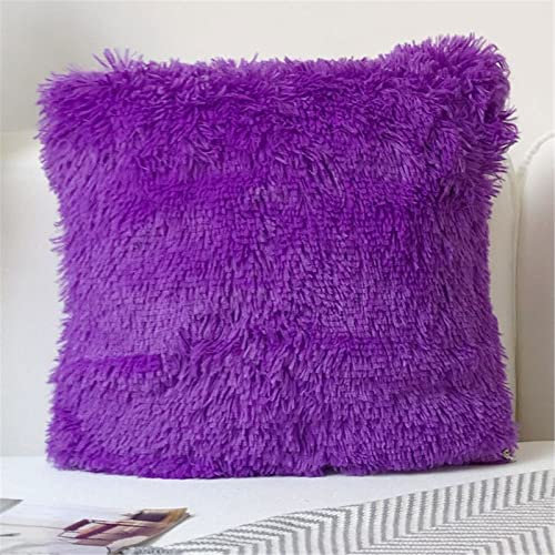 RAILONCH 2Pcs Weicher Kissenbezüge Flauschig Deko Kissen Cuddly Zierkissen Schaffell Lammfell Kunstfell Langhaar Kissenbezug, Zierkissenbezüge für Sofa Büro (Violett)