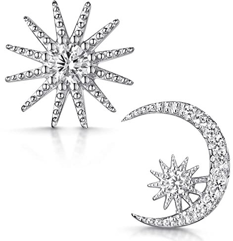 MATERIA by Matthias Wagner Zirkonia Ohrstecker Sonne Mond und Sterne 925 Silber rhodiniert SO-106