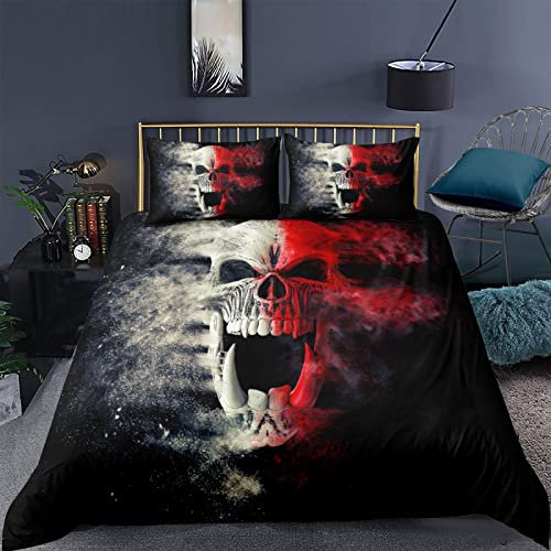 RFFLUX 3D Gothic Totenkopf cool Bettwäsche Set 135x200 cm 2teilig mit Reißverschluss Weiche und Angenehme Schlafkomfort Microfaser Bettbezug Kinderbettwäsche mit Kissenbezug 80x80 cm