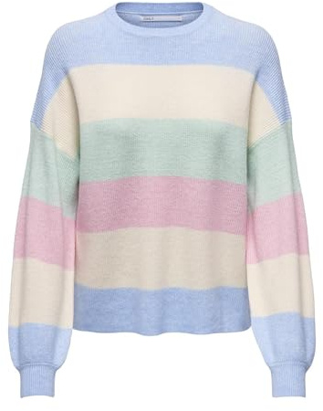 ONLY Women's Onlatia L/S KNT Noos Pullover Knitted Jumper, Kentucky Blue/Stripes: White Cap Mel/Surf Sp Mel/Light P Mel, XL