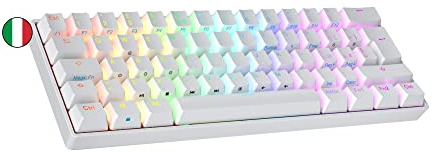 Ranked N60 Nova Tastiera da Gioco Meccanica Mini 60% | Hotwap Gaming Keyboard | 62 Tasti Retroilluminati LED RGB | Cavo USB | Per Mac, PC Windows | Layout italiano QWERTY ( Bianco , Gateron Brown )