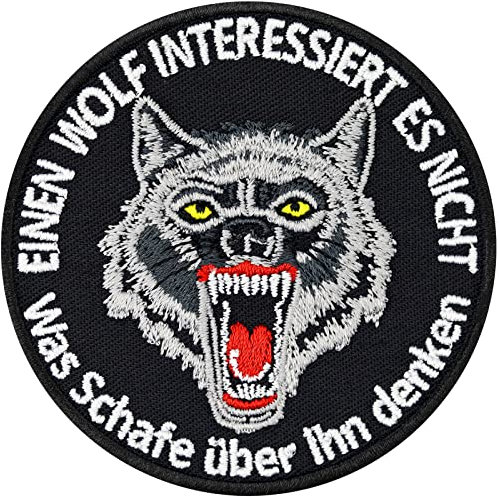 Biker Aufnäher Einen Wolf interessiert es nicht, was Schafe über ihn denken. Wolf Aufkleber/Aufbügler Alpha Tier Abzeichen zum annähen/aufbügeln | Wolf Applikation | 75x75mm