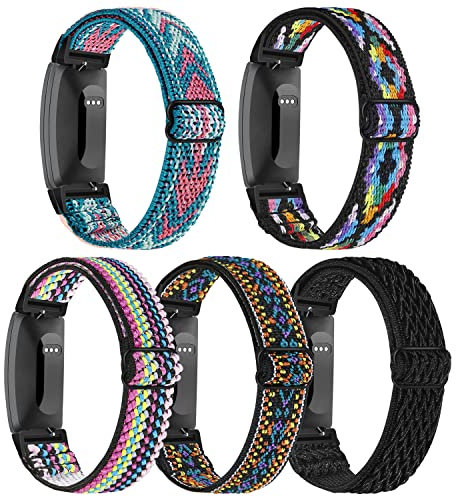 Verstellbares, elastisches Armband für Inspire 2 / Inspire / Inspire HR, elastisches weiches Nylon, sportlich, atmungsaktiv, Ersatzarmband für Damen und Herren, 5 Stück, Kein Edelstein