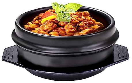 Korean Stone Bowl with Tray, Premium Ceramic, Stone Hot Pot for Bibimbap Soup Korean Stone Bibimbap (Small)