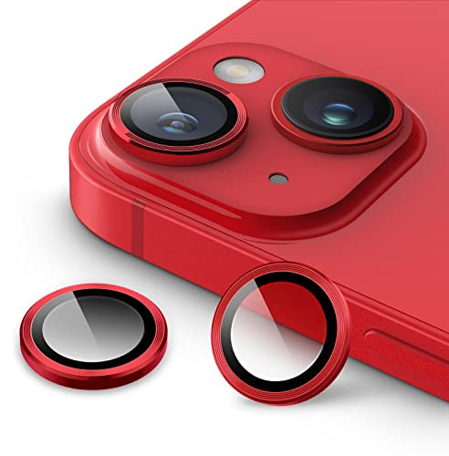 JETech Camera Lens Protector for iPhone 14 6.1-Inch and iPhone 14 Plus 6.7-Inch, 9H Tempered Glass Metal Individual Ring Cover, HD Clear, 1 Set (Red)