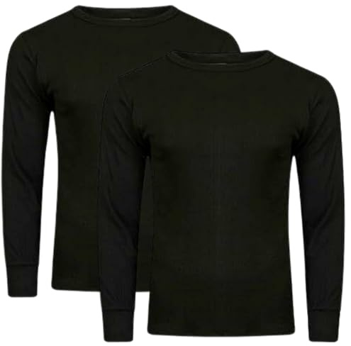 Pack of 2 Men's Thermal Long Sleeve Top, Warm Underwear Baselayer, S M L XL XXL Thermals (UK, Alpha, XXL, Regular, Regular, 2 Pack Black)