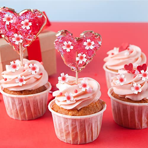 BYNYXI 300PCS Cake Topper Fleurs Comestibles, Fleur De Cerisier Papier De Riz Collant Cake Topper Comestibles De Gâteau Fleurs Gâteau Coloré Comestibles Cupcake Toppers pour Anniversaire De Mariage