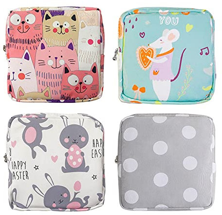 Gativs Kleine Aufbewahrungstaschen 4 Stücke Tampontasche Period Bag Geldbeutel Damen Tampon Aufbewahrungstasche Damenbindenbeutel Organizer Damenbinde Tasche mit Reißverschluss Sanitary Storage Bag