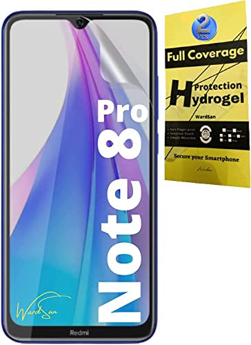 WardSan [2 piezas para Xiaomi REDMI NOTE 8 PRO 6.53 - Película protectora de pantalla de hidrogel 3D con soporte para teléfono dedo | Antigolpes | Compatible carcasas | Película protectora TPU suave