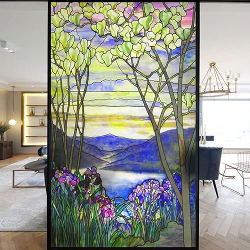 Europäische Kirche Fensterfolie Privatsphäre Buntglas Fensteraufkleber statische Haftung dekorative mattierte Fensterfolien UV-blockierende gedeckte Farben Fensterabdeckungen (B x H), 60 x 160 cm