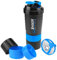 VIGIND Protein Shaker Bottle,Leak Proof Sports Water Bottle for Protein Mixer- Non Slip 3 Layer,16 oz Shake Cup with Pill Tray Storage (Blue)
