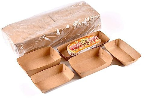 IGUATU 200Pcs Disposable Kraft Paper Food Serving Tray Hot Dog Fries Chicken Box Kraft Paper