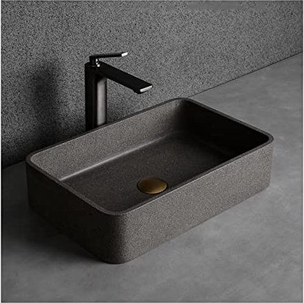 GRFIT Lavabo Bagno 19.7 x 12.8 Lavandino da Bagno Rettangolare in Cemento sopra Il lavabo da appoggio Opaco for lavabo da toeletta Lavandino Bagno (Color : Nero)