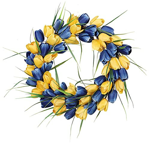 Door Wreaths Outdoor All Year Front Door Wreath Yellow And Blue Wreath Spring Summer Farmhouse Wreath For Front Door Home Wall Wedding Tabletop Summer Decor Front Door Wreath (blue-C, One Size)