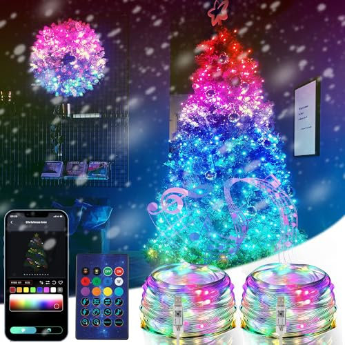 ZWOOS 2x 10 m 100 LED Guirlande Lumineuse RVB, Réagir à la Musique, Alimenté par USB, Étanche IP65, Contrôle APP/Télécommande - pour Noël, Intérieur, Extérieur