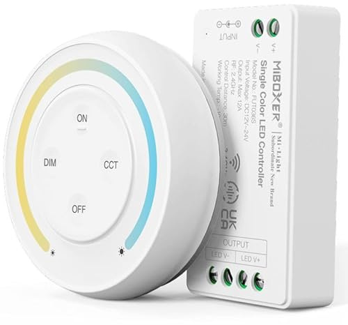 Milight Miboxer Controller für einfarbige LED-Streifen 2,4 GHz Kit Ausgang DC12V/24V max. 12A, PWM Hoch/Niederfrequenz FUT036SA [Energieklasse A+]