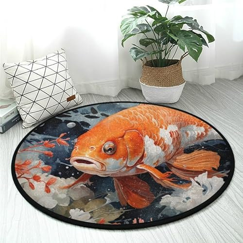 DNOVING Tapis rond de qualité supérieure de 0,9 m, style peinture chinoise, doux, antidérapant, idéal pour cuisine, salon, chambre à coucher, lavable et durable