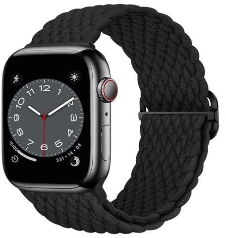 Nepfaivy Geflochtenes Armband Kompatibel mit Apple Watch Armband 45mm 44mm 46mm 49mm 42mm für Damen Herren, Nylon Stoff Sport Elastisches Band für iWatch Series 10/9/8/Ultra/SE/7/6/5/4/3/2/1, Schwarz