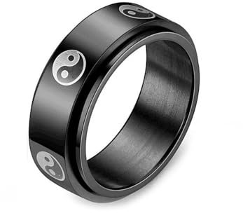 BlackAmazement 316L Edelstahl Dreh Ring Yin Yang Taiji Symbol schwarz yinyang Zeichen Damen Herren (57 (18,1))