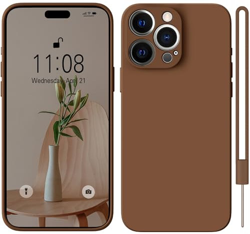HGH für iPhone 15 Pro Max Hülle Silikon mit 1 Lanyard, Handyhülle für iPhone 15 Pro Max Case Dünne Rundumschutz mit Weichem -Innenfutter Stoßfeste Schutzhülle für iPhone 15 Pro Max 6.7 Braun