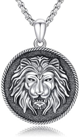 Löwen Kette für Männer 925 Sterling Silber Viking Medaillon Anhänger Norwegischer Schmuck Gotische Löwen König Totem Halsketten Tier Männer Maskuline Rock Charm