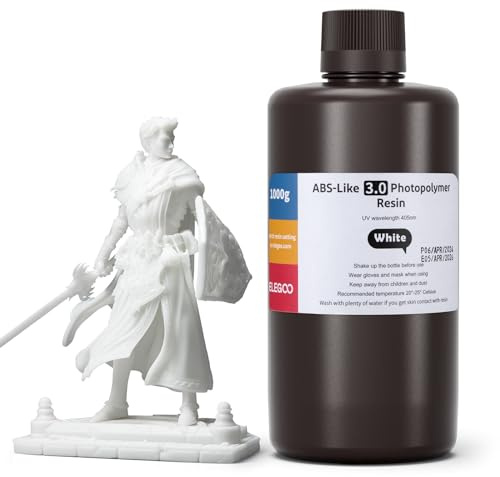 ELEGOO ABS-Like 3.0 3D Drucker Resin Weiß 1000g, 405nm UV-Härtendes 3D Printer Harz mit Hoher Zugfestigkeit und Biegefestigkeit für MSLA/LCD/DLP 3D Drucker