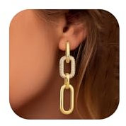 Adramata Ohrringe Gold Hängend Umwandelbare Creolen Gold Tropfen Ohrringe Creolen mit Anhänger Glieder Lange Ohrringe Hängend 14K Vergoldete Ohrhänger Statement Ohrringe Goldene Ohrringe Damen