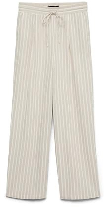 VERO MODA Damen Vmjesmilo Wide Pants WVN Ga Noos Hose, Silver Lining/Stripes:Olga Snow White, XL
