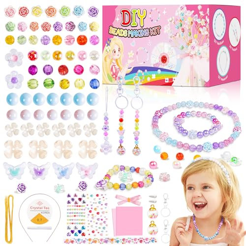 FUONCEDE Bracelet Jewellery Making Kits for Girls, Beads DIY Arts and Crafts for Kids,Friendship Bracelets Necklace Headband Making Kit,6-12 Year Old Girls Charm Bracelet Making Kit for Kids
