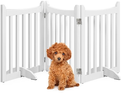 Yaheetech Wooden Pet Gate Indoor 3 Panels Freestanding Dog Fence with Support Feet&360°Hinges for Small and Medium Dogs, Barrier for House/Stairs/Doorway (White,60.5cm H X 152cm L)