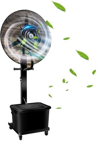 Gtzly Ventilatore Nebulizzatori for Patio Ventola di Raffreddamento a Piedistallo Esterno 3 Velocità, Oscillazione a 90° con Serbatoio Autonomo da 42 Litri for Garage, Palestra, Officina(71CM)