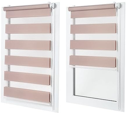 Doppelrollo ohne Bohren – Sichtschutz und Sonnenschutz, Klemmfix – Bleich-Rosa, 70 cm breit (Stoffbreite) x 120 cm hoch (Fensterhöhe) – Duo Rollo für Fenster/Tür, lichtdurchlässig/verdunkelnd