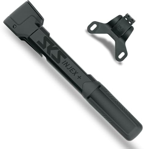 SKS GERMANY INJEX Plus Minipumpe (Fahrradpumpe für Unterwegs, Ergonomischer Griff, Zuschaltbare Teleskop-Funktion, Platzsparende Befestigung, MV Easy-Kopf für alle Ventile), Schwarz