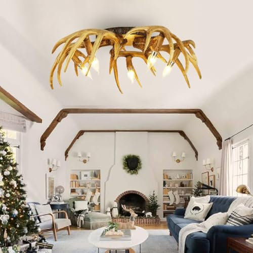 Vintage Deckenleuchte wohnzimmerlampe Geweih Antike Deckenlampe E14x5 Deckenbeleuchtung Harz Deckenlicht Kronleuchter Küche Korridor Esszimmer Harz Bad Flur Horn Lichter Schlafzimmer Dekorationlampe