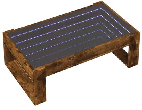 vidaXL Couchtisch, Beistelltisch mit Infinity-LED, Sofatisch Kaffeetisch für Wohnzimmer, Teetisch Wohnzimmertisch, Räuchereiche Holzwerkstoff Glas