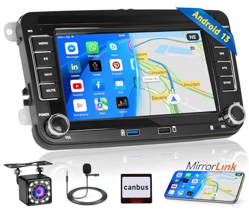 Inefala Android 15 Radio Pantalla para VW Golf 5 Golf 6 Skoda Polo Passat Tiguan Touran con 7 Pulgadas Pantalla Coche Táctil con Bluetooth/Navi/FM/RDS/WiFi/Enlace Espejo USB