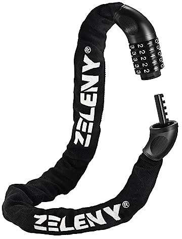 Zeleny Bicycle Lock, Bike Locks High Security with Alloy Steel Thickened Chain and Sturdy Plug, 90cm Bike Chain Lock, 5-Digit Combination Bike Lock for Motorbike Lock Scooter Lock and Fence Gate