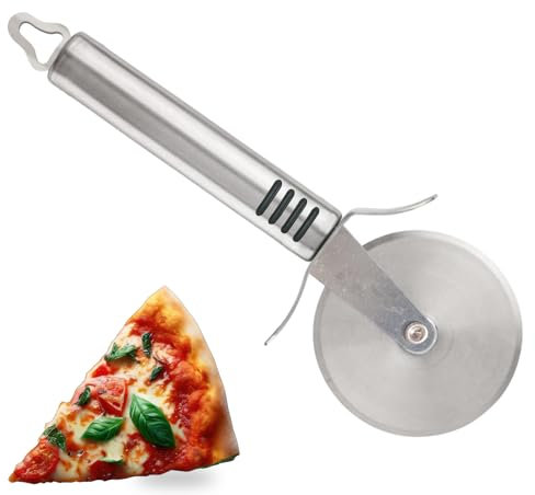 AEX Premium Pizza Cutter with Wheel Slicer - Stainless Steel Pizza Slicer Cutter with Finger Guard | Non-Slip Handle, Dishwasher Safe | Pizza Wheel Cutter - Pizza Making Accessories & Kitchen Gadget
