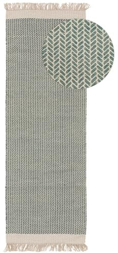 benuta Pure Wollteppich Kim - Mint 80x250 cm - Baumwolle,Wolle - Läufer & im Style: Ikat, Hygge & Cozy, Minimalistisch - Pflegeleicht für Wohnzimmer Schlafzimmer Flur Terrasse Balkon