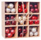 Weihnachtskugeln 99tlg, 3 cm Kunststoff Christbaumkugeln Bunt Weihnachtsdeko, Weihnachtsbaum Dekoration Set, Glänzend Glitzer Weihnachten Deko mit Anhänger Elfen Thema Rot Gold Weiß (Rot)